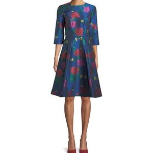 Carolina Herrera 3/4-Sleeve Floral-Jacquard A-Line Cocktail Dress size 12